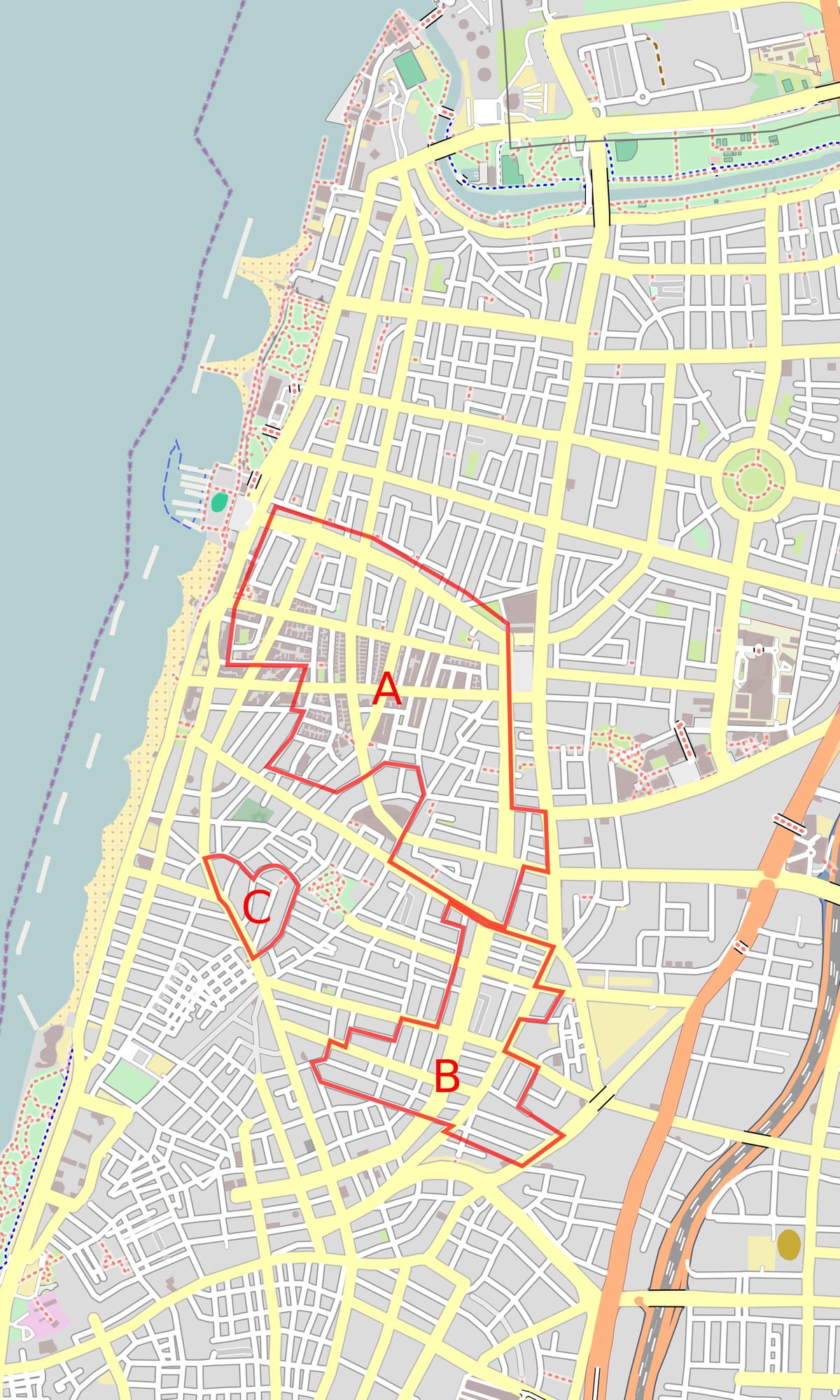 แผนที่ของเมืองผิวขาว israel. kgm